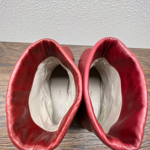 Costume National Deep Red Italian Leather Cuff Ankle Slip On Boots 37.5 US 7 - Picture 8 of 10